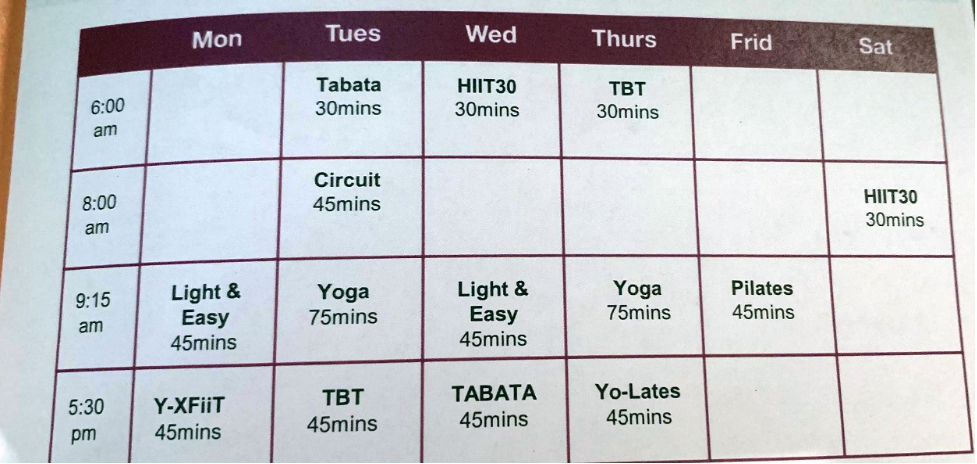 Bargara-fitness_schedule